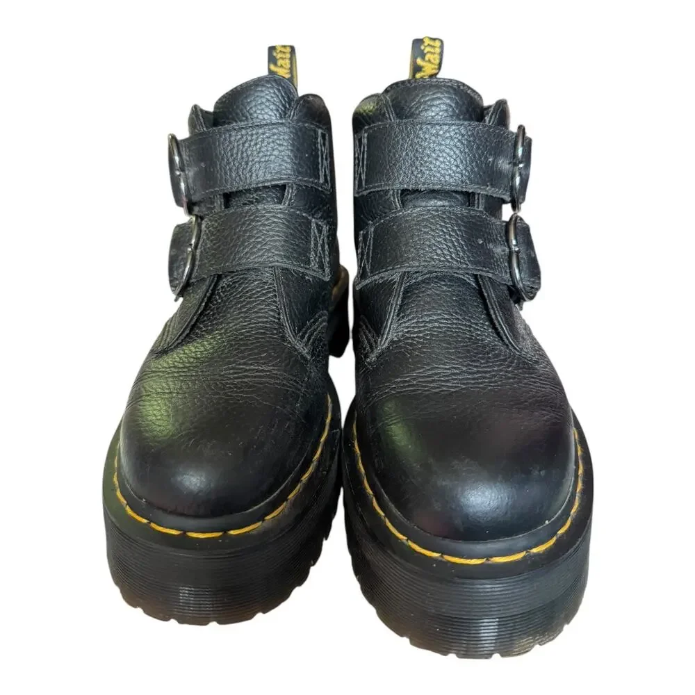 Dr. Martens Denon Flower Buckle Platform Boots Black Size 8